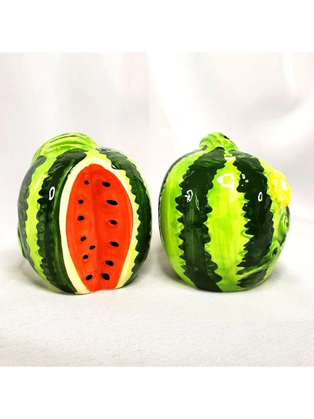 VTG Watermelon Ceramic Salt & Pepper Shakers Hand-Painted 2.75" Tall - Picture 3 of 10